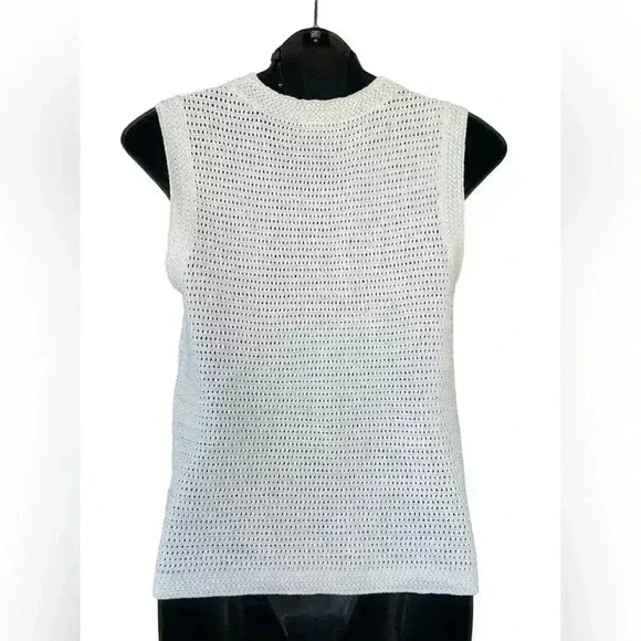 Ann Taylor women’s crochet Crewneck Pointelle Sweater Tank white sz small 100% - Picture 5 of 7